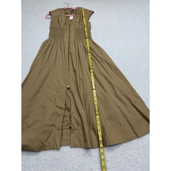 Anthropologie Shirt Dress Khaki Tommie Smocked Front Zip Preppy Boho Small NWT - Picture 2 of 11